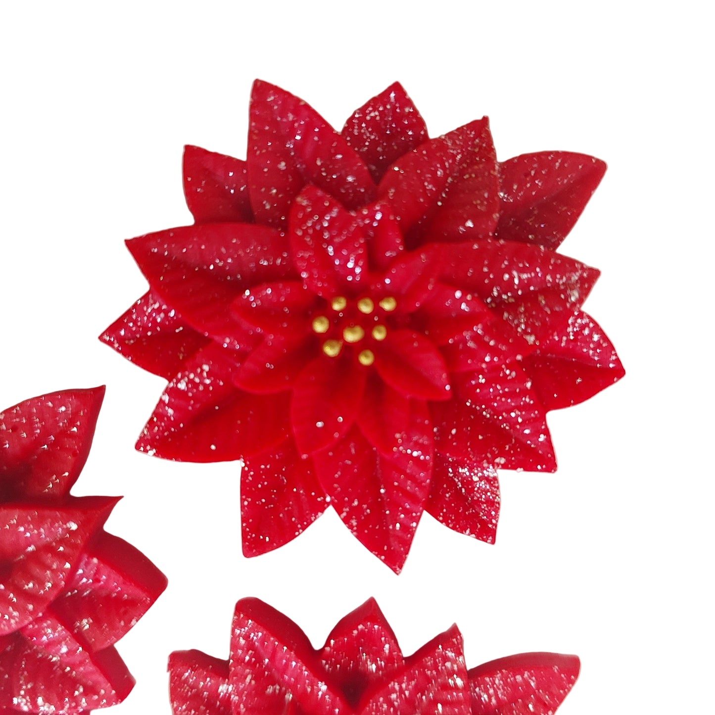 Poinsettia Large x 3 and Holly Leaves - Edible Icing Cake Decorations