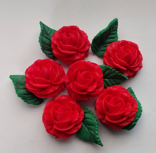 Roses and Leaves - Red - Edible Icing Cake Decorations