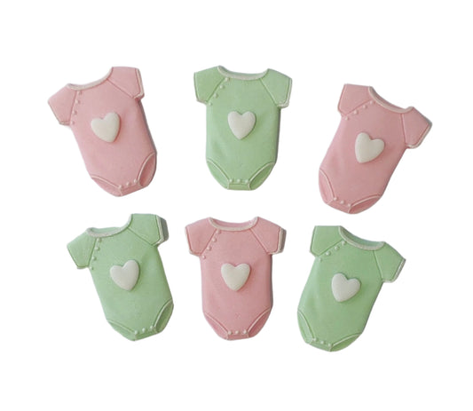 Baby Vests / Onesies x 6 - 2 Colours - Edible Icing Cake Decorations