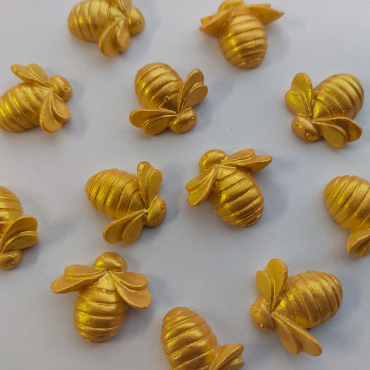 Gold Bees x 12 - Edible Icing Cake Decorations