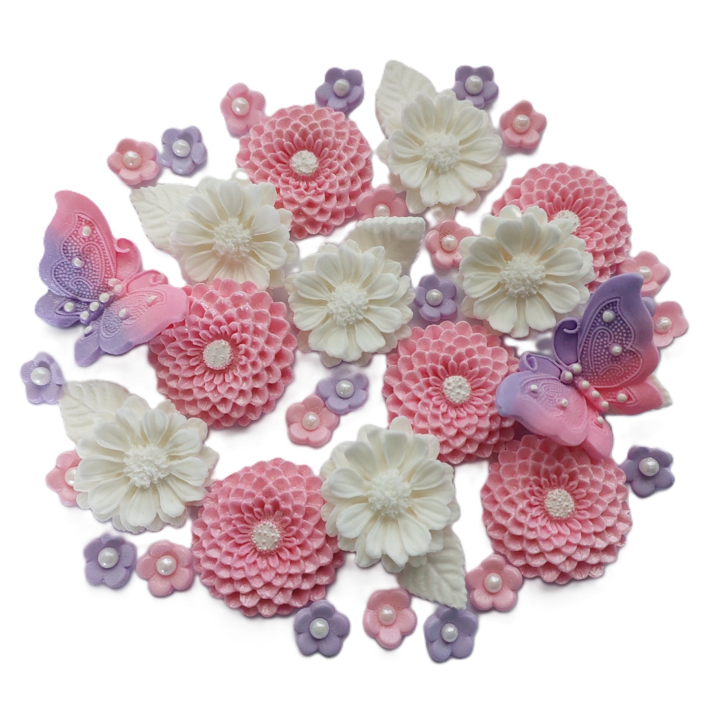 Flowers & Ombre Butterflies - Edible Icing Cake Decorations
