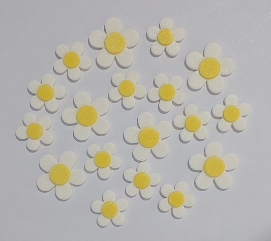 eighteen modern fantasy blossoms white and yellow, edible fondant icing cake decorations
