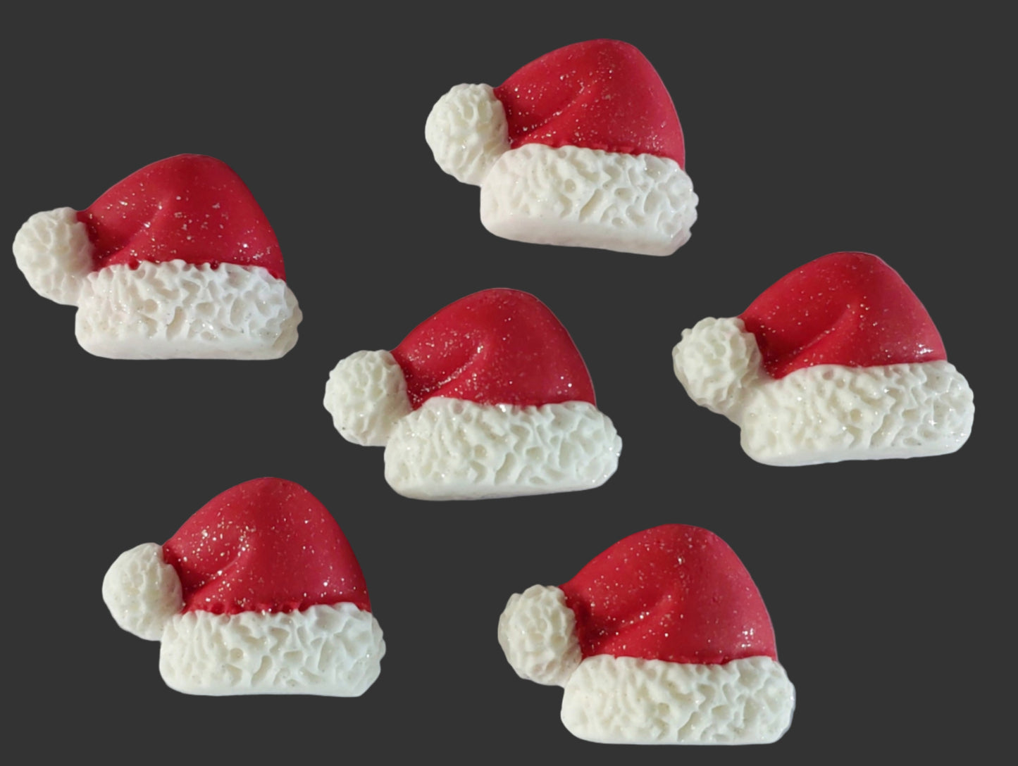6 x Santa hats, edible fondant icing Christmas cake topper / decorations.