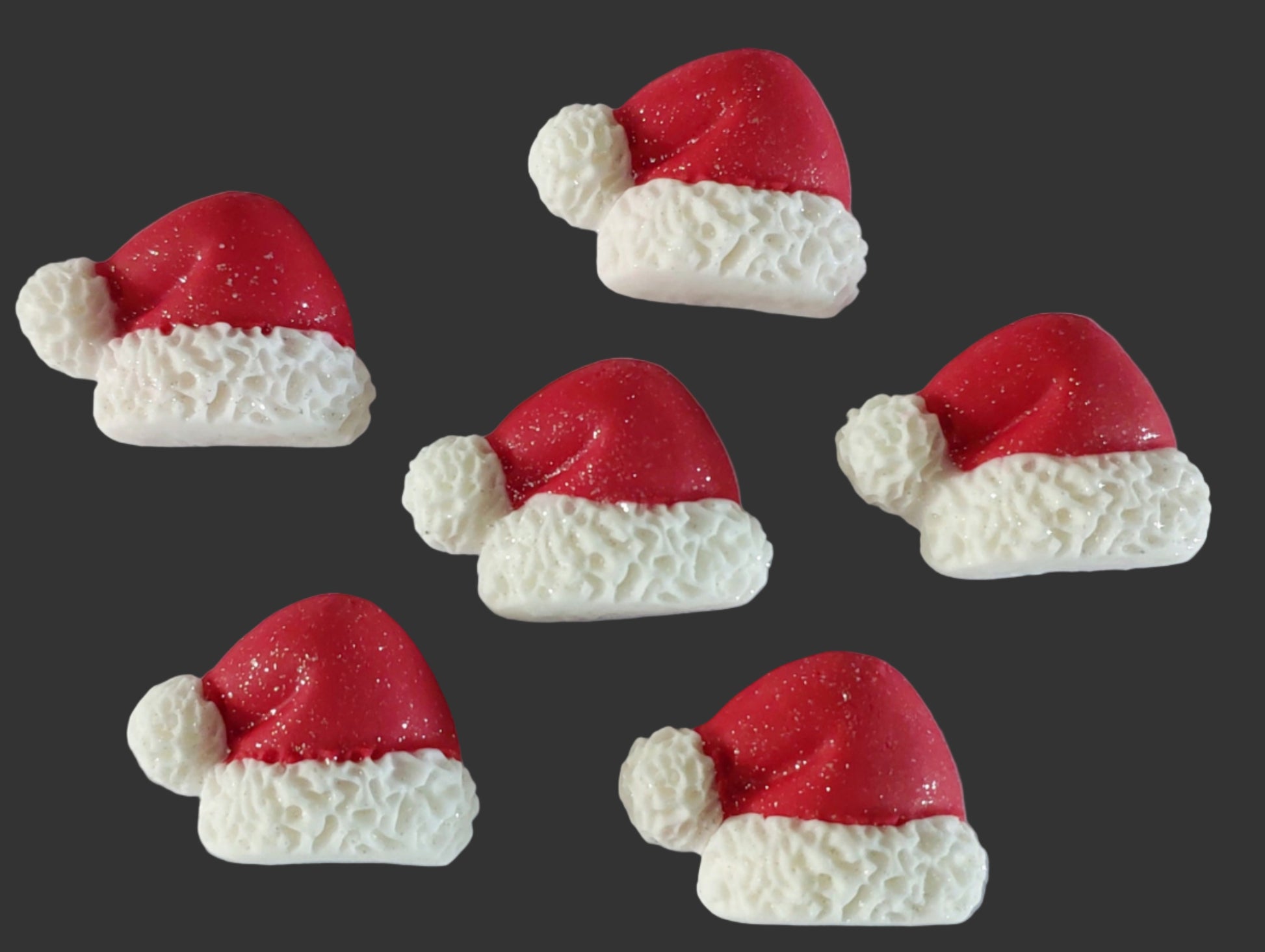 6 x Santa hats, edible fondant icing Christmas cake topper / decorations.