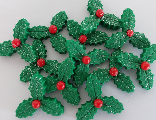 Mini Holly and Berry x 12 - Edible Icing Cake Decorations