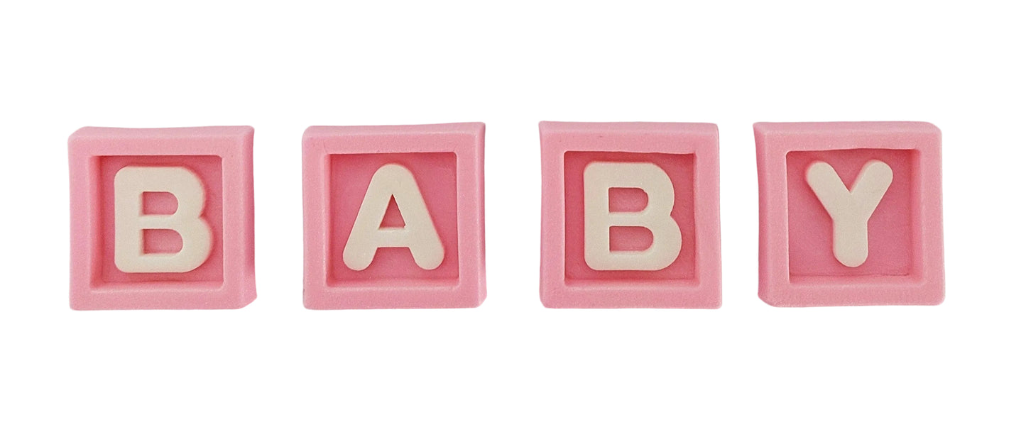 Pink BABY Blocks, edible fondant icing cake decorations