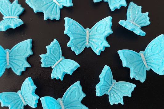 Sparkling Butterflies x 12 - Blue - 2 Sizes