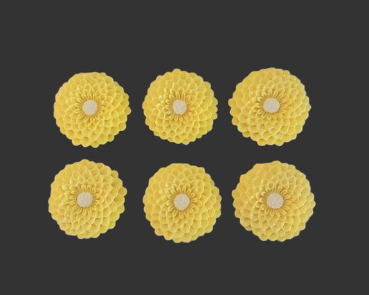 six yellow dahlias, edible fondant icing cake decorations