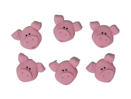 Six pigs, edible fondant icing cake decorations
