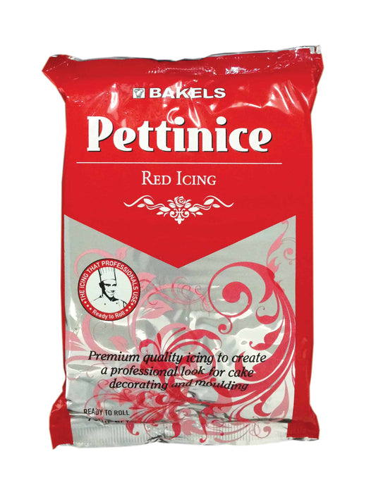 Bag of Pettinice Red Icing with Bakels branding on a white background