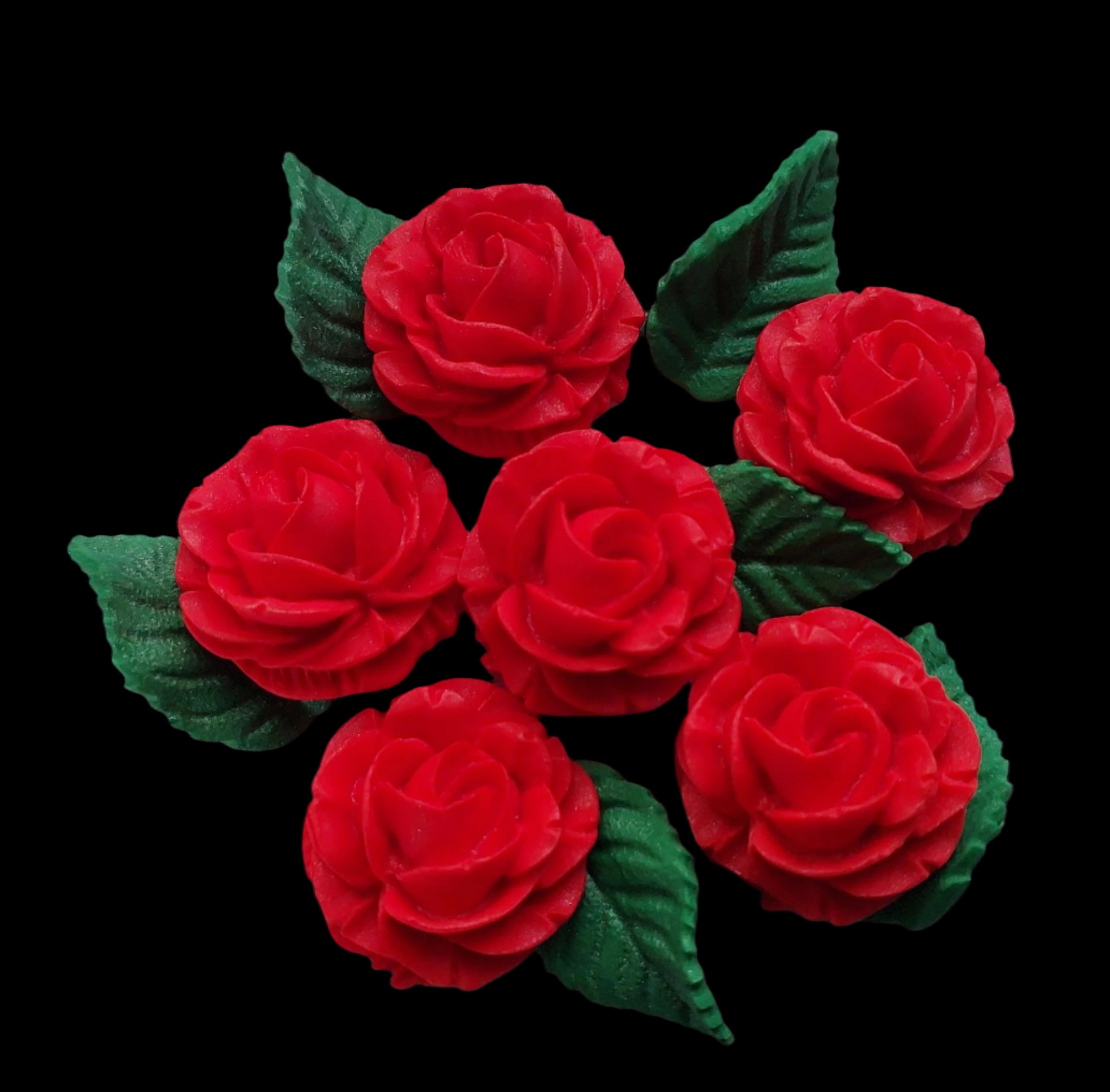 Roses and Leaves - Red - Edible Icing Cake Decorations – Cake Candy NZ