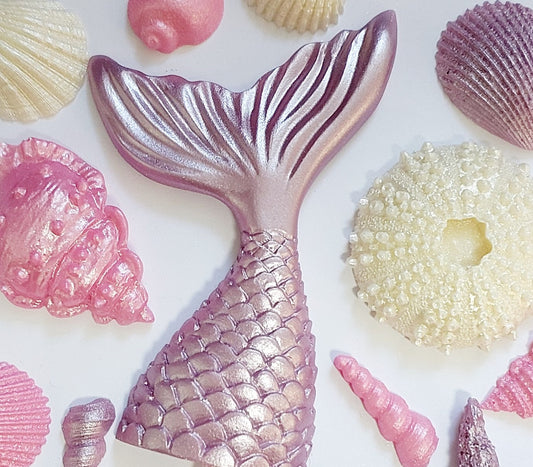 Mermaid Tail & Shells - Lilac, Rose and Cream - Edible Chocolate Cake Decorations