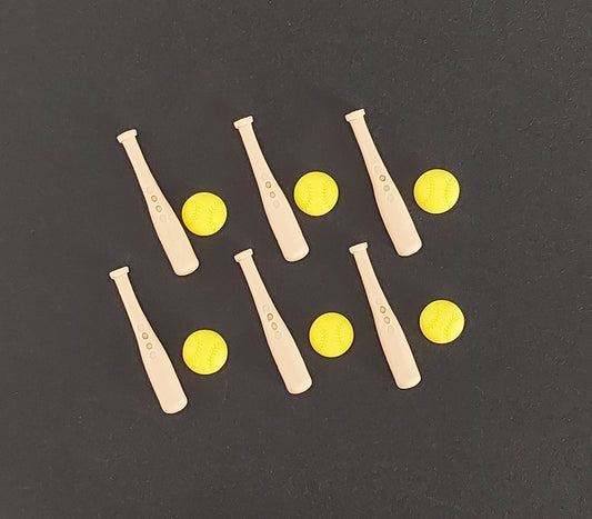 Softball / Baseball Bats and Balls - Edible Icing Cake Decorations