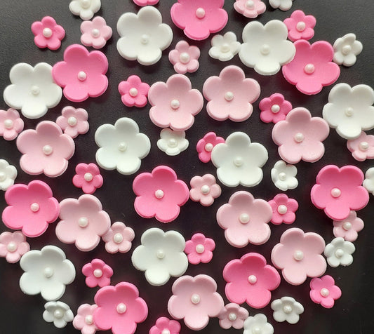 Blossoms - Pink & White x 180 - 2 Sizes - Edible Icing Cake Decorations