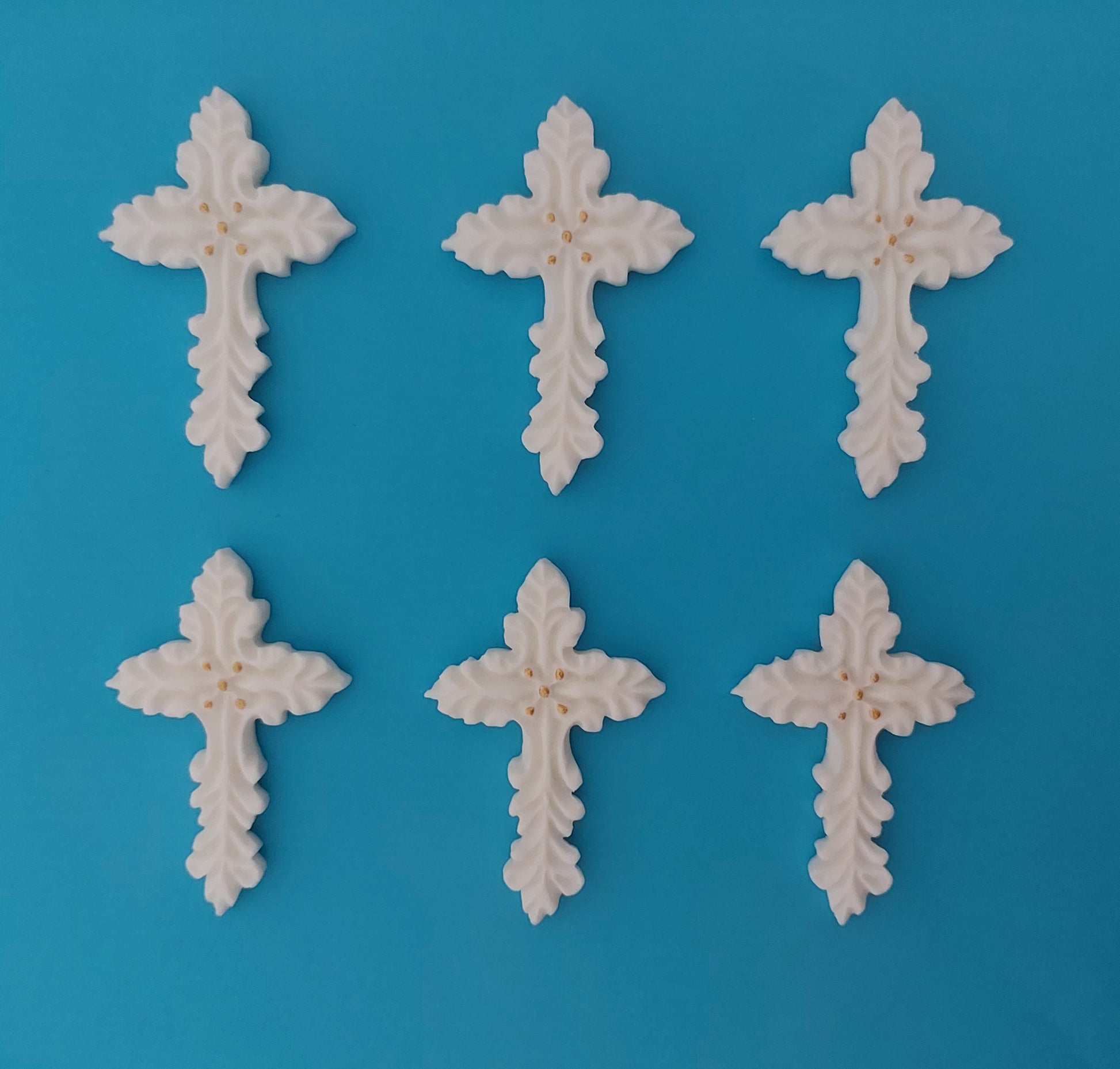 Six decorative crosses, edible fondant cake decorations