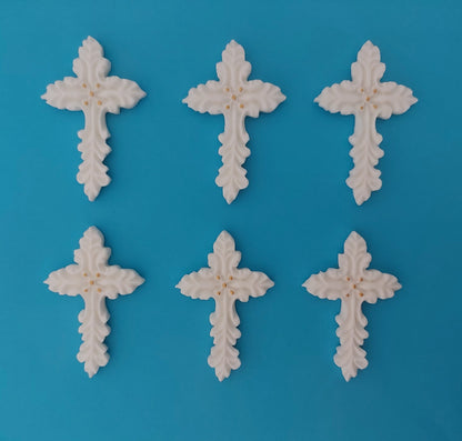 Six decorative crosses, edible fondant cake decorations