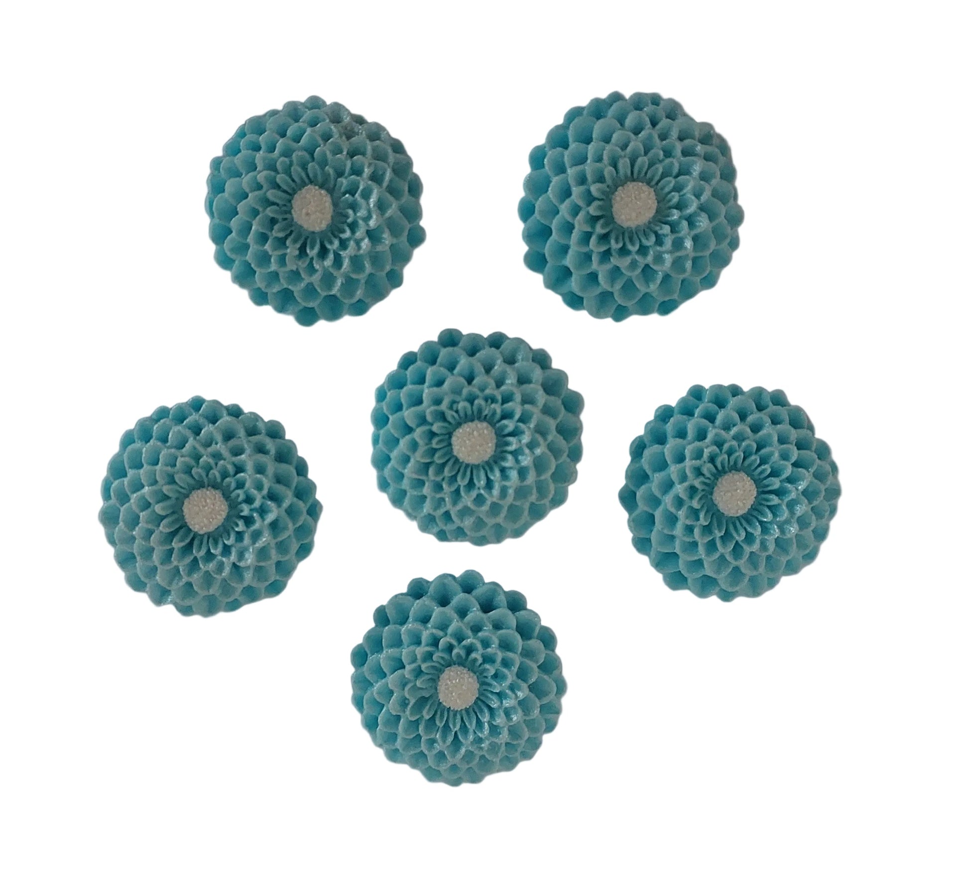 six blue dahlias, edible fondant icing cake decorations