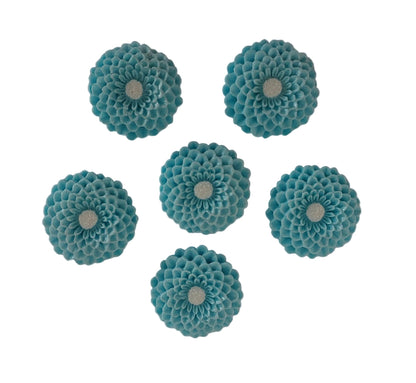 six blue dahlias, edible fondant icing cake decorations