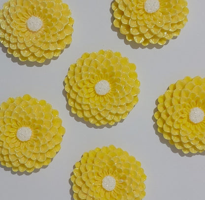 six yellow dahlias, edible icing cake decorations