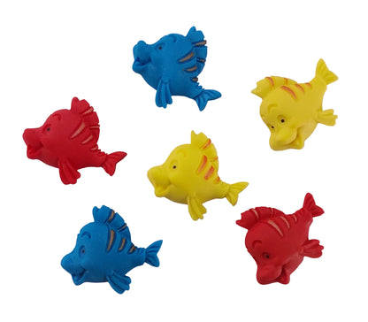 A set of six edible fondant fish. Cute decorations for an ocean themed cake.