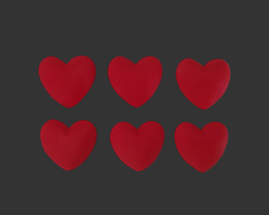 six red hearts, edible fondant icing cake decorations