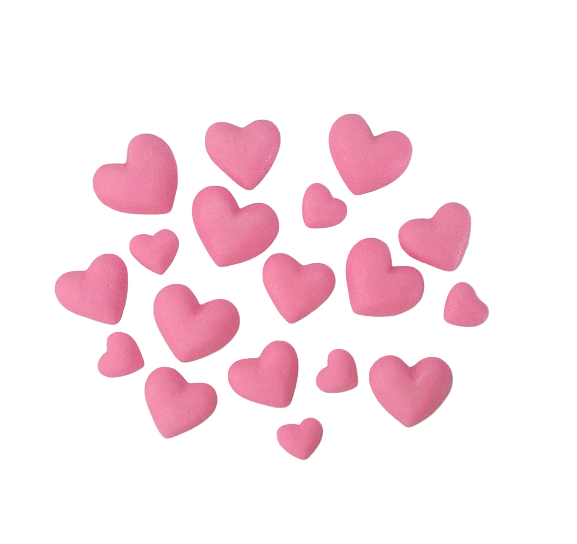 eighteen small hearts in three sizes, edible fondant icing cake decorations