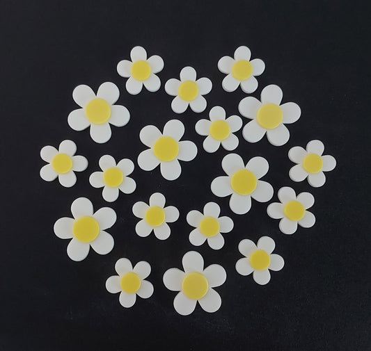 eighteen fantasy blossoms white and yellow, edible fondant icing cake decorations