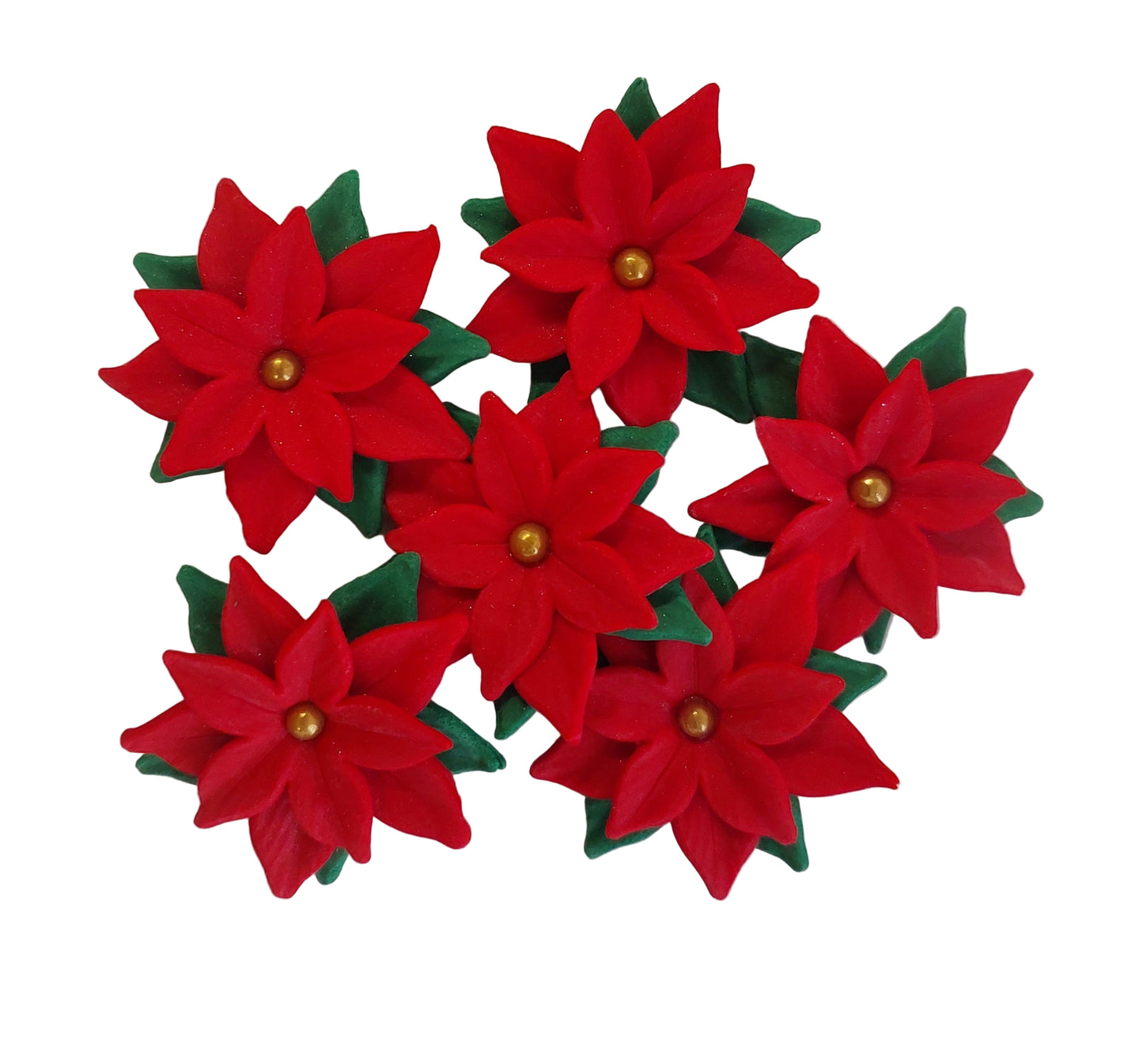 Christmas Poinsettia Flowers x 6 - Edible Icing Cake Decorations