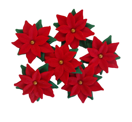 Christmas Poinsettia Flowers x 6 - Edible Icing Cake Decorations