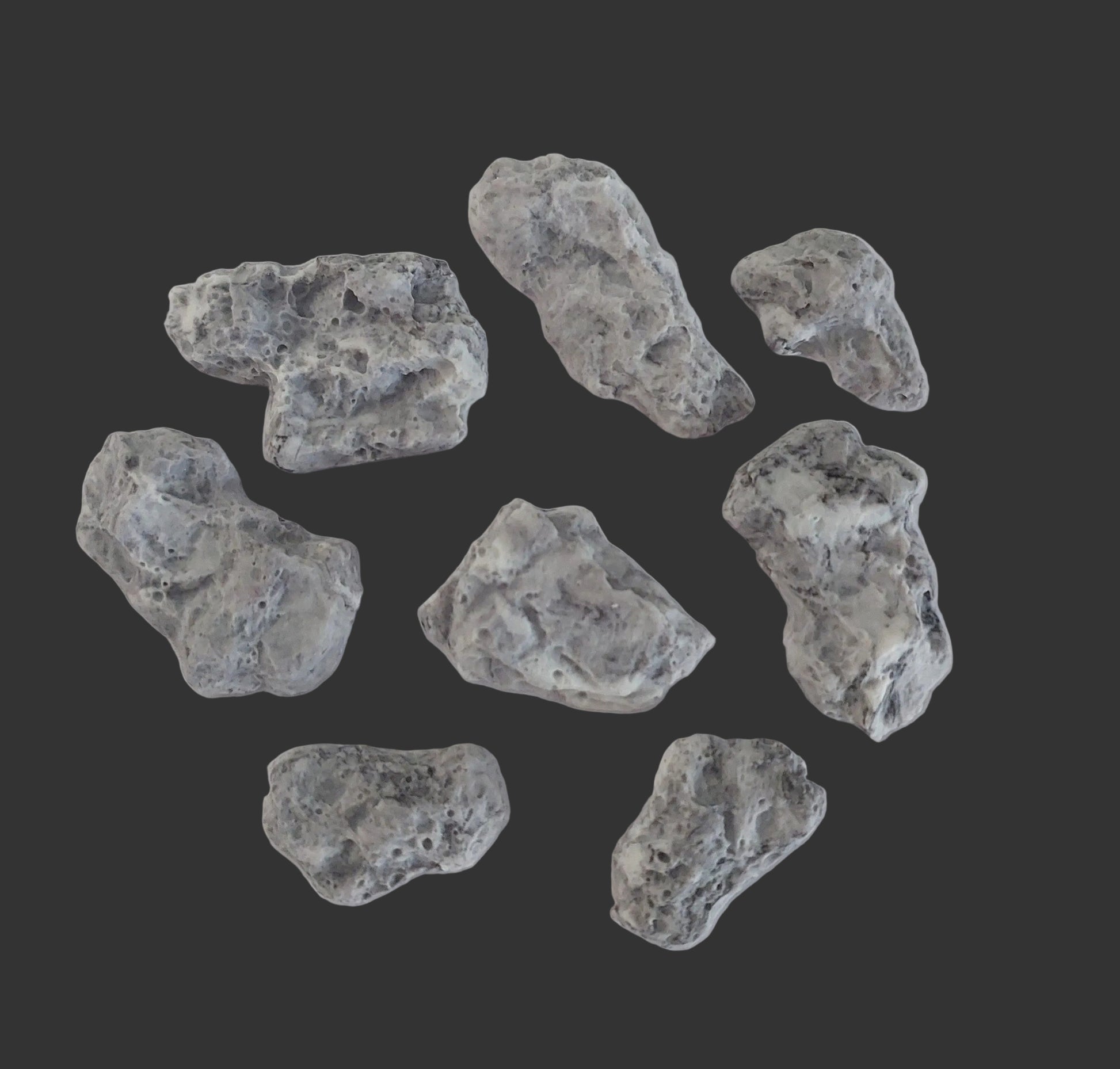 set of eight realistic rocks, edible fondant icing cake decorations