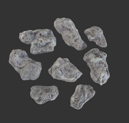 set of eight realistic rocks, edible fondant icing cake decorations