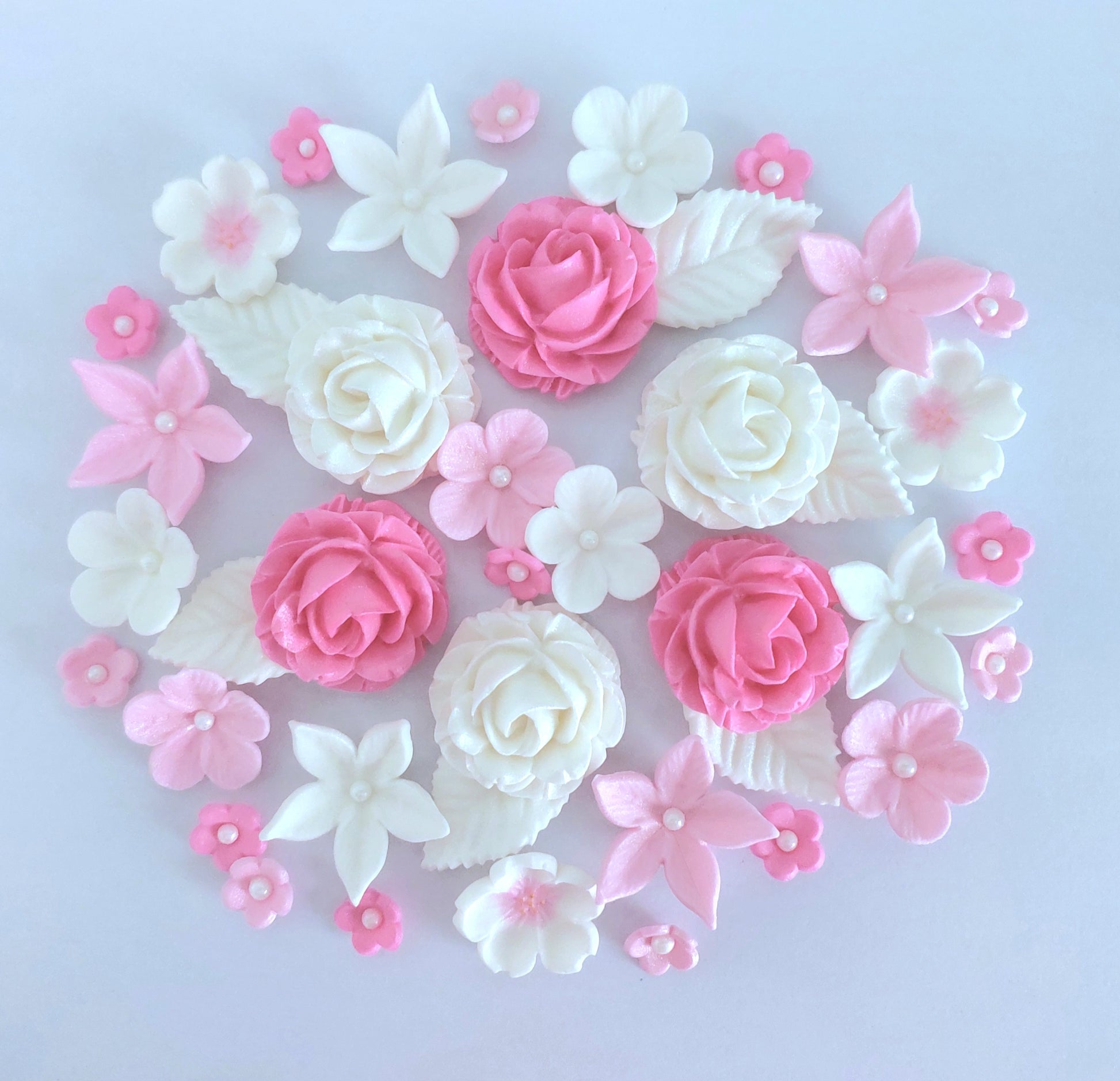 Pink and white edible cake flowers