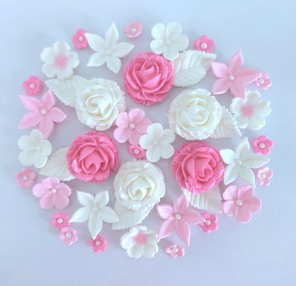 Pink and white edible cake flowers