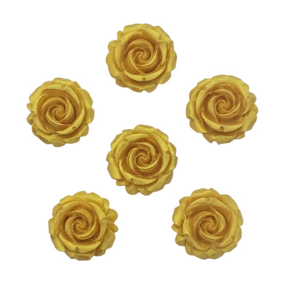 six gold roses, edible fondant cake decorations