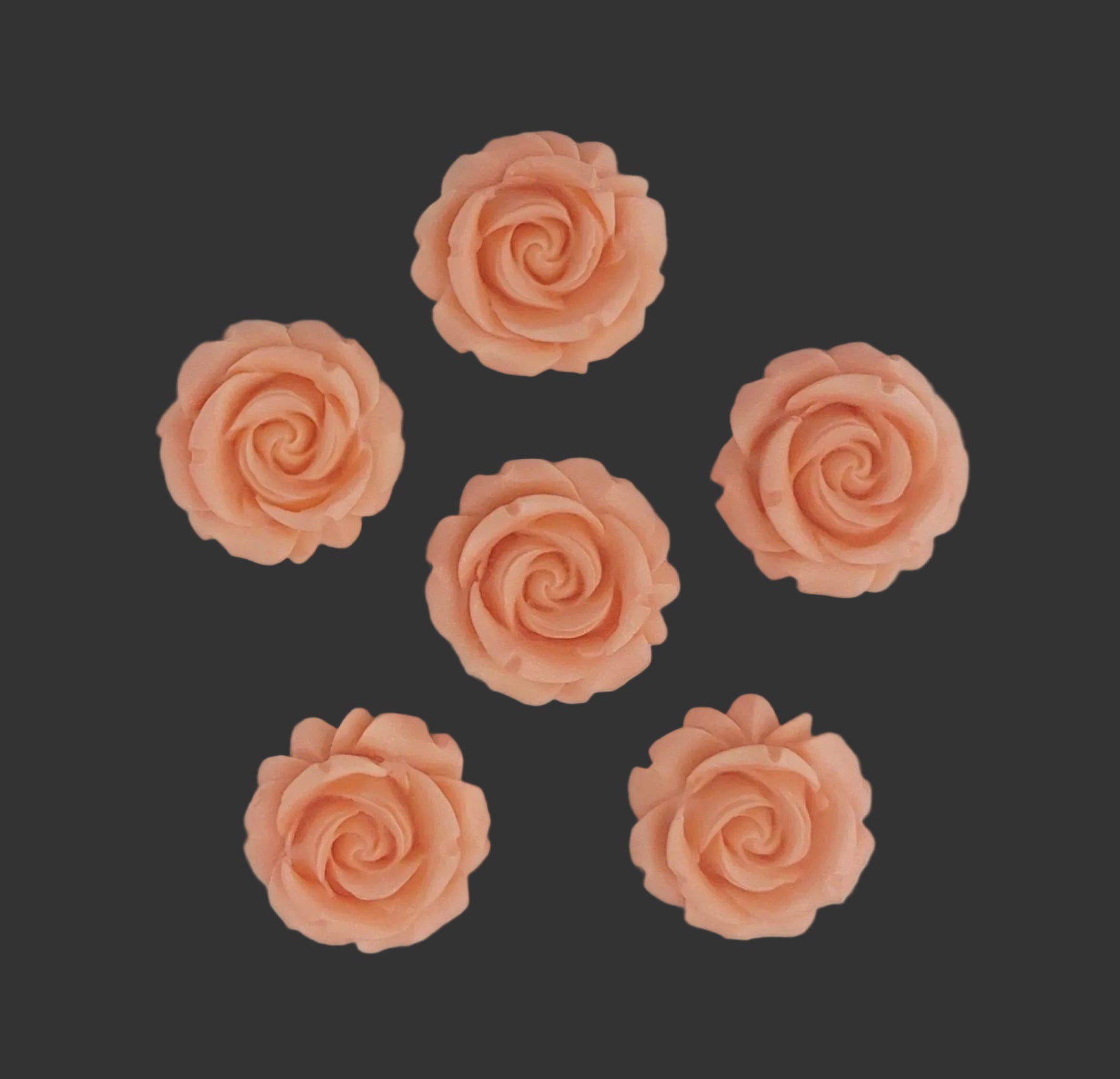 six peach coloured roses, edible fondant cake decorations