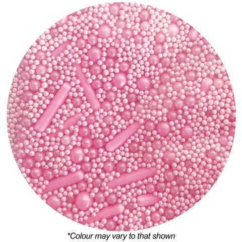 Edible pink cake sprinkles with pearls and rods