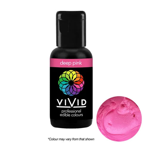 Vivid deep pink edible colorant bottle with a sample of the color on a white background